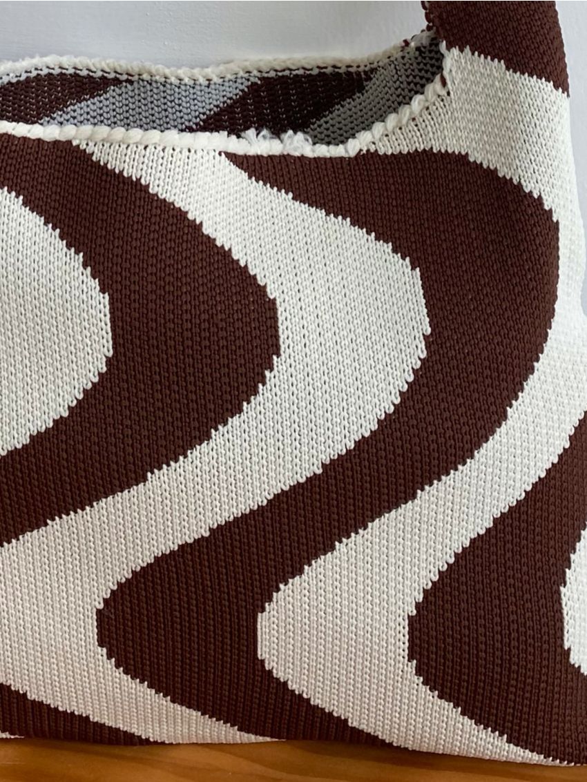 Striped Graphic Large Capacity Crochet Bag