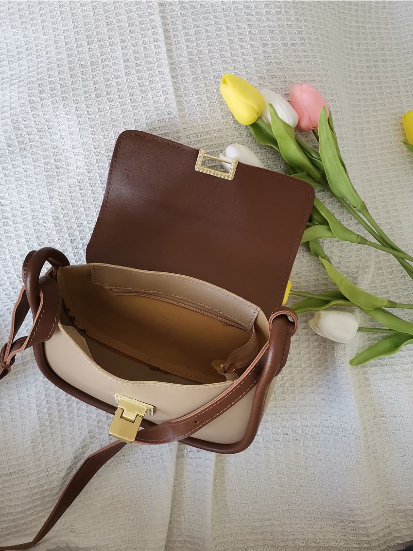 Two Tone Metal Lock Flap Saddle Bag