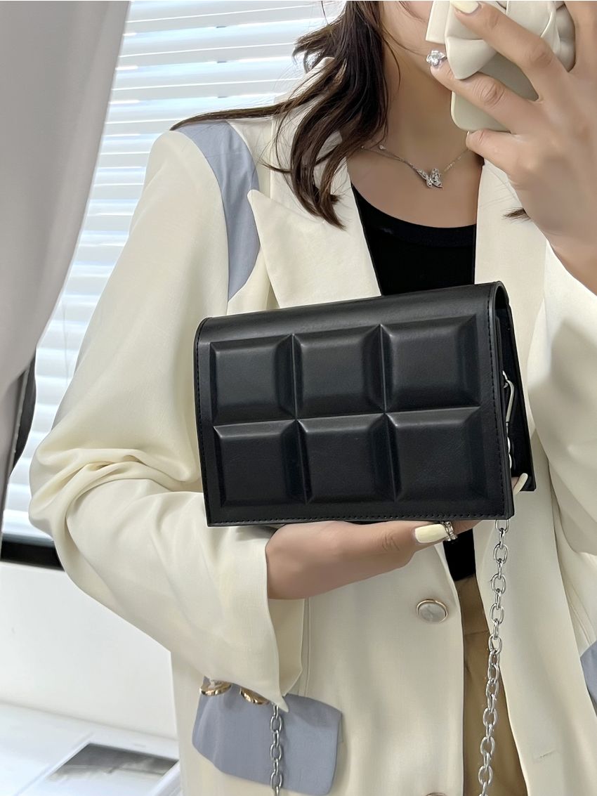 Mini Geometric Embossed Chain Flap Square Bag