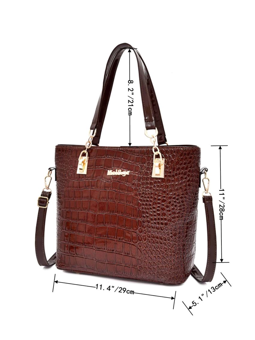 6pcs Crocodile Embossed Tote Bag Set