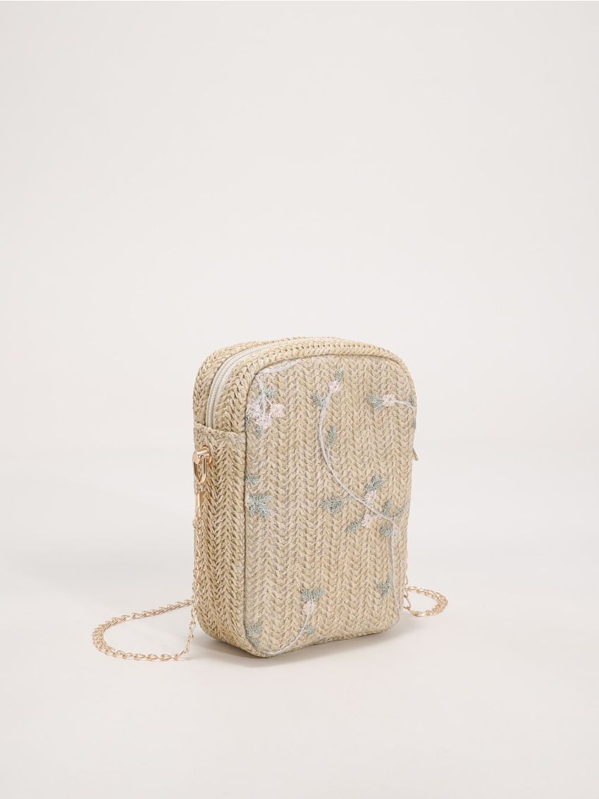 Mini Floral Embroidery Straw Bag