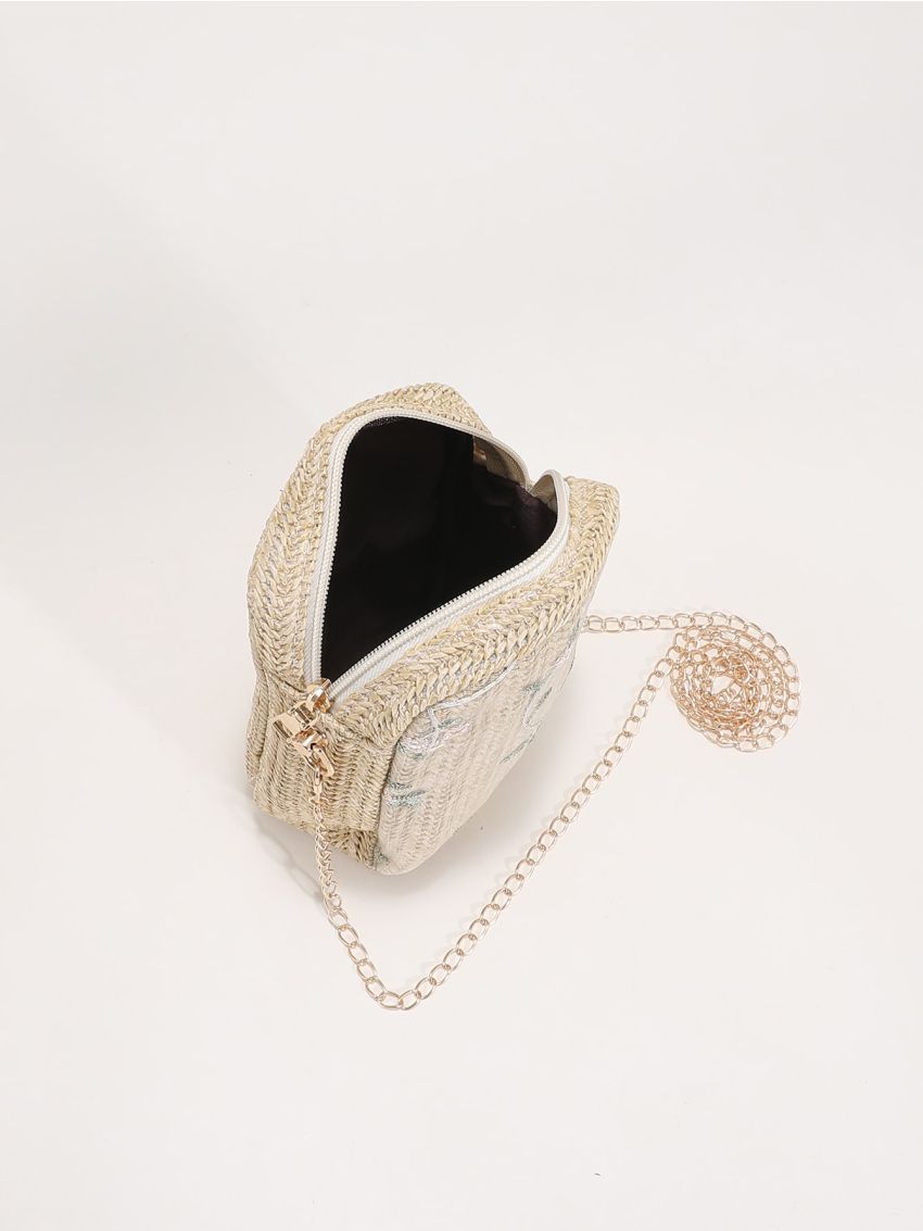 Mini Floral Embroidery Straw Bag