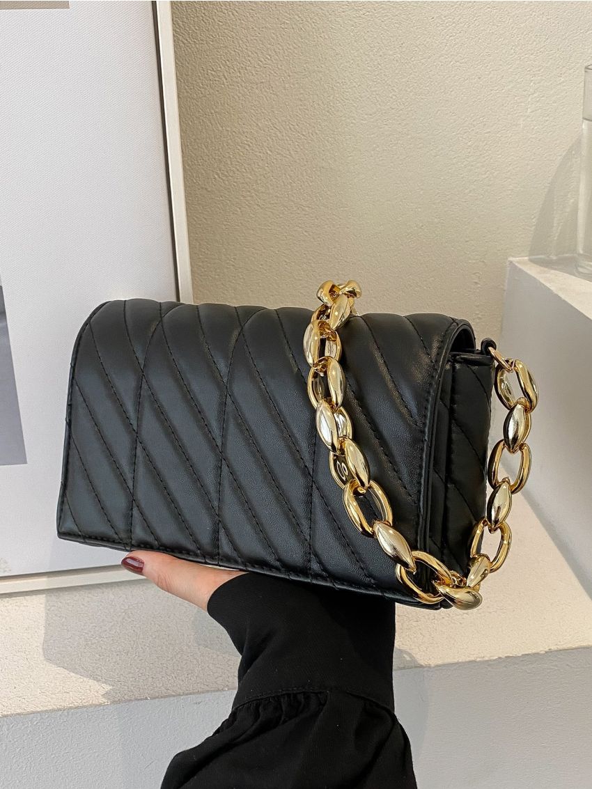 Quilted Flap Chain Square Bag