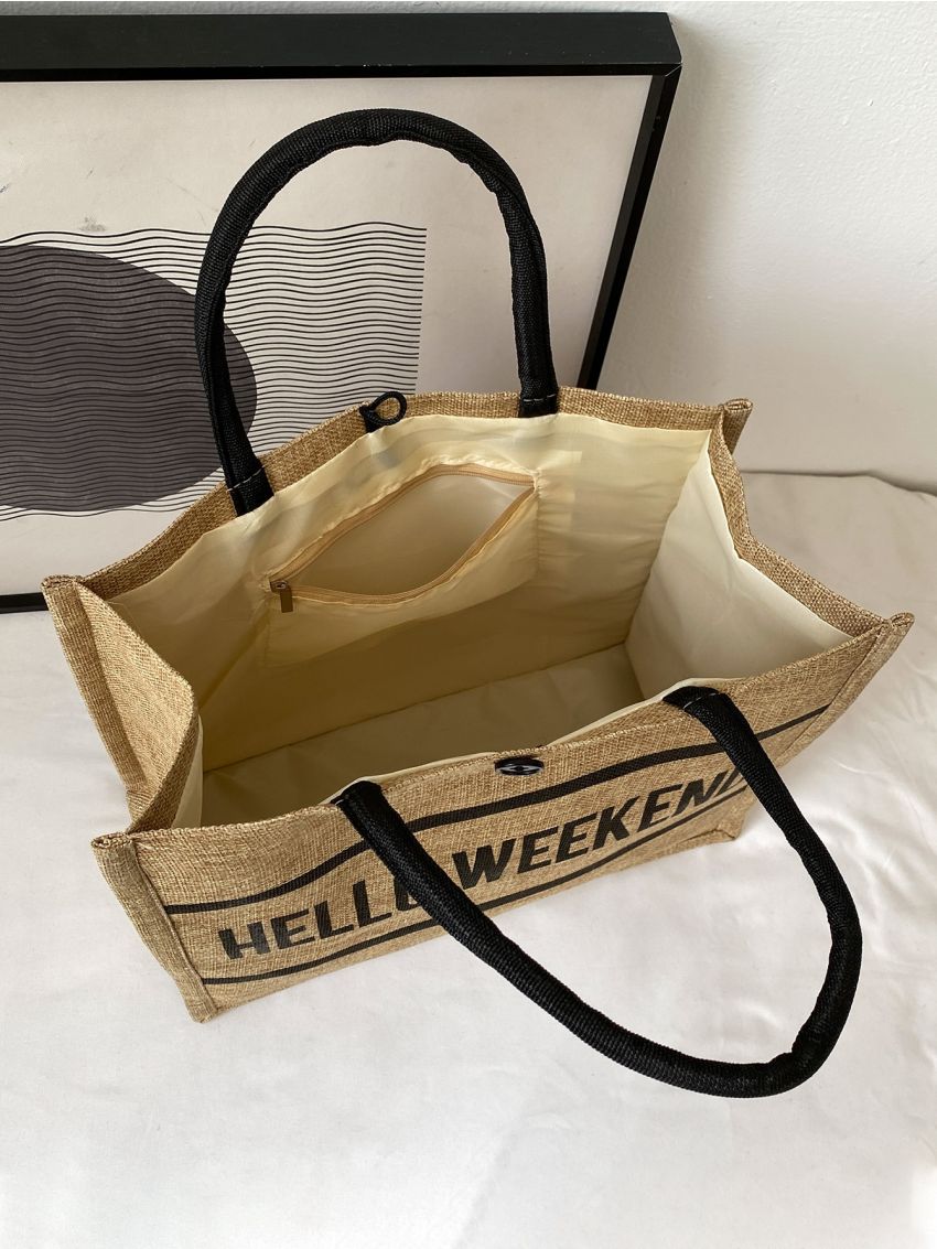 Slogan Graphic Shoulder Tote Bag With Square Bag