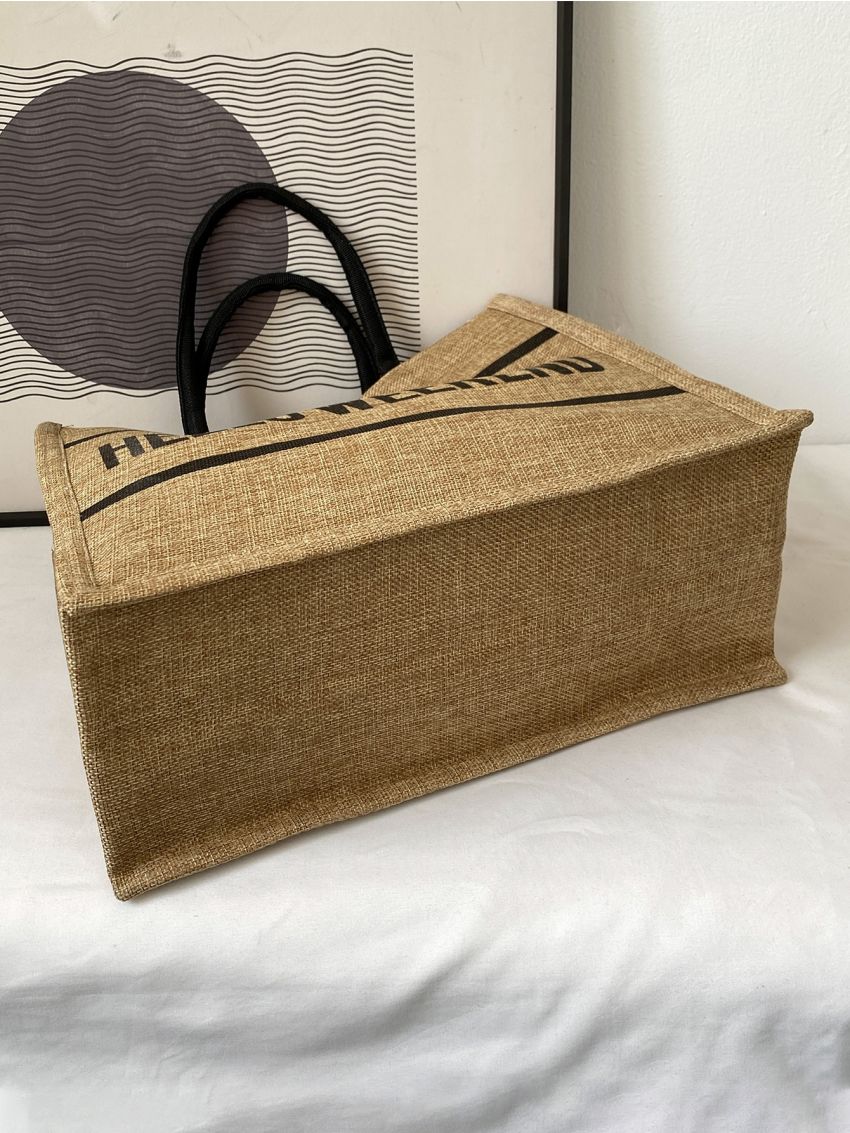 Slogan Graphic Shoulder Tote Bag With Square Bag