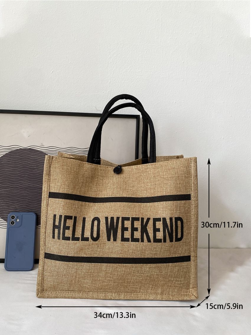 Slogan Graphic Shoulder Tote Bag With Square Bag