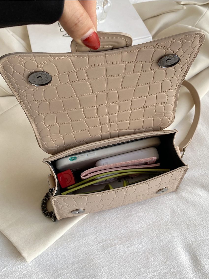 Mini Crocodile Embossed Flap Square Bag