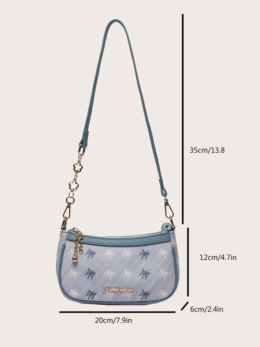 Mini Allover Graphic Metal Letter & Chain Decor Baguette Bag