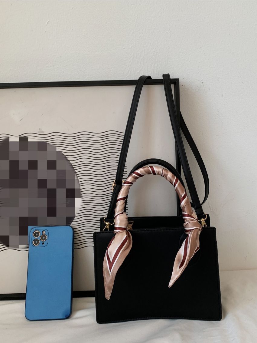 Twilly Scarf Decor Double Handle Square Bag