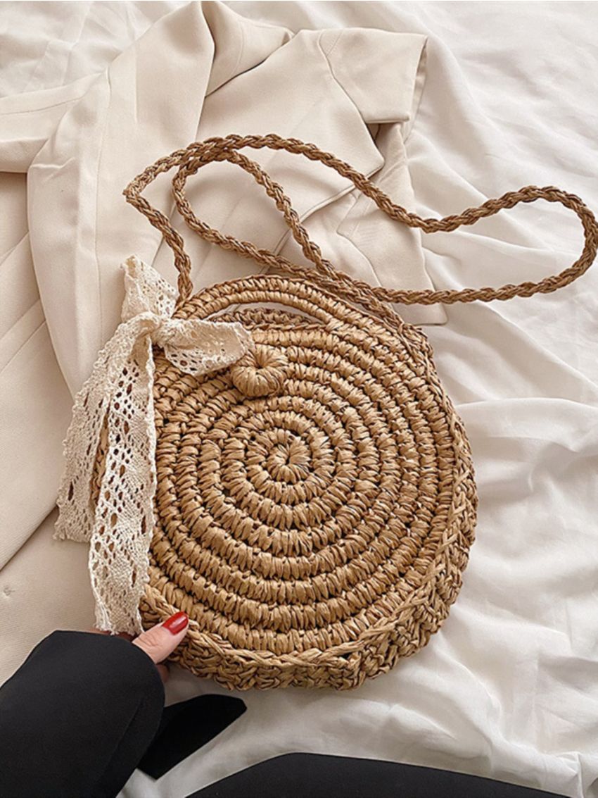 Lace Decor Straw Bag