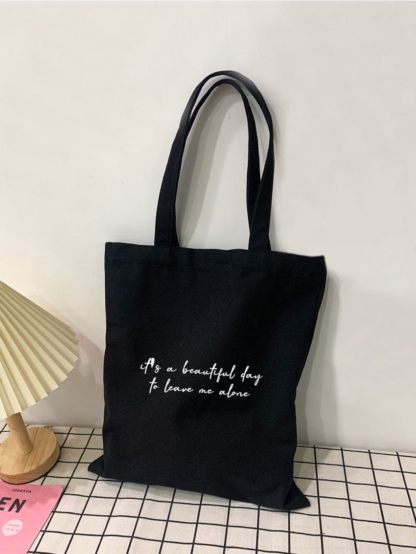 Slogan Graphic Canvas Shopper Bag