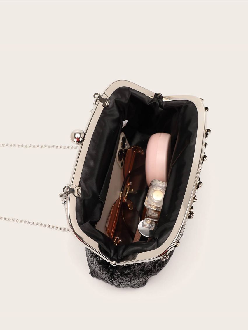 Sequin & Rhinestone Decor Ruched Bag