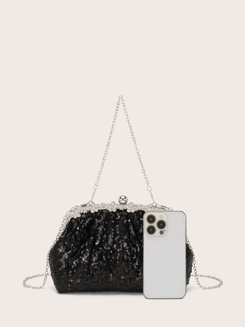 Sequin & Rhinestone Decor Ruched Bag