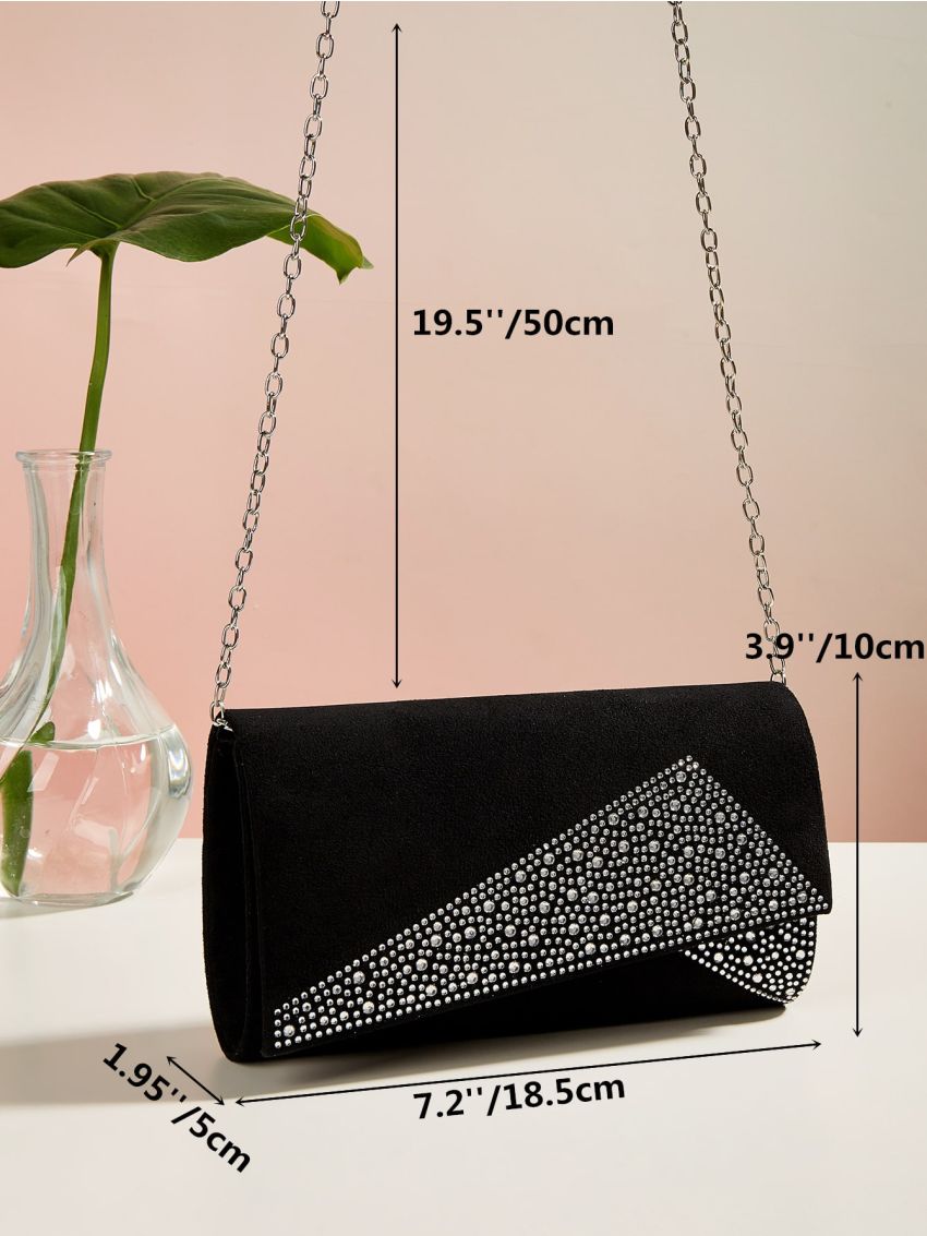 Mini Rhinestone Decor Flap Chain Suede Square Bag