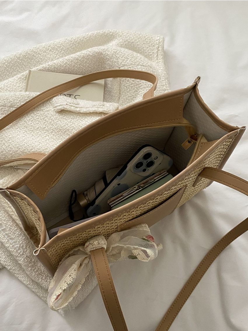 Twilly Scarf Decor Straw Bag