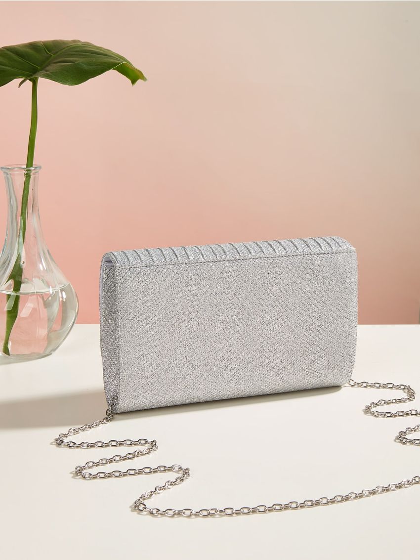 Mini Ruched Detail Flap Chain Glitter Square Bag