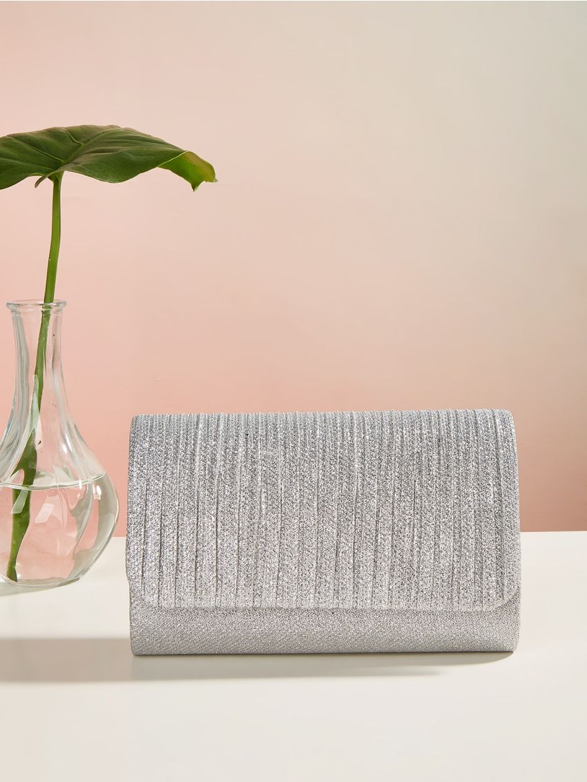 Mini Ruched Detail Flap Chain Glitter Square Bag