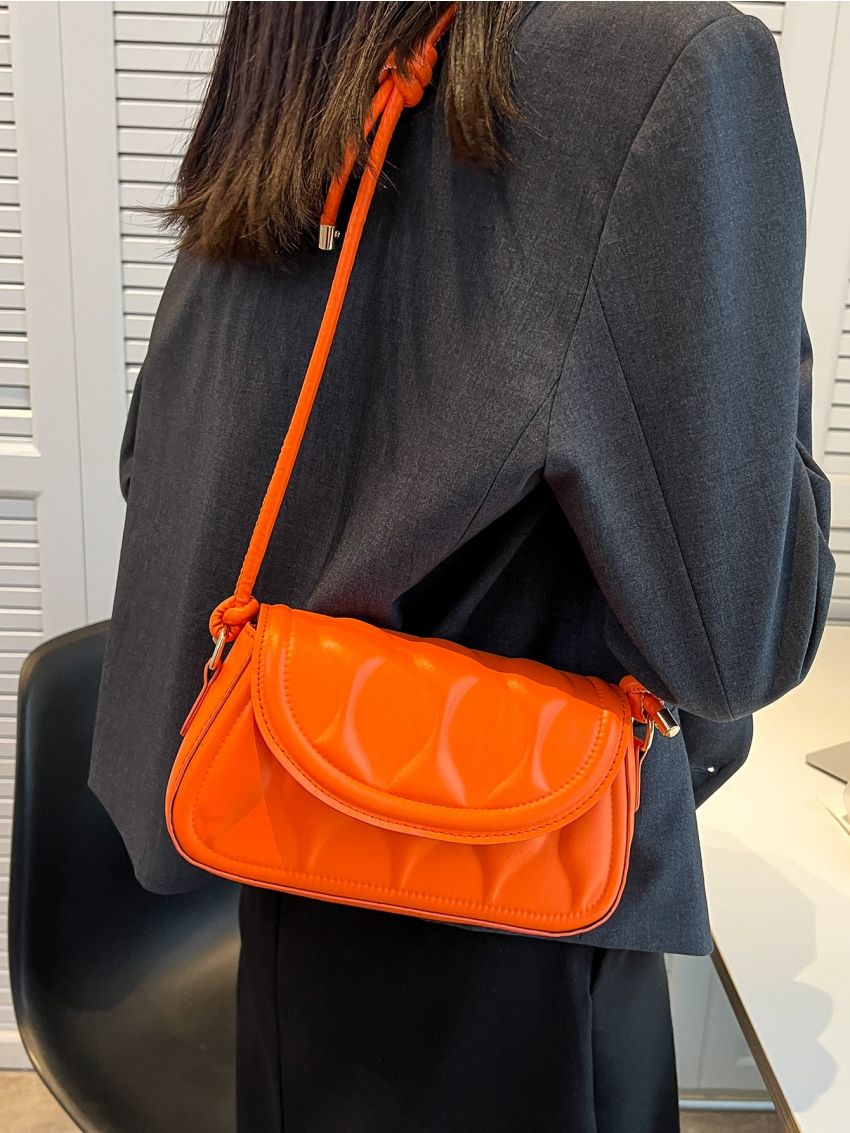 Geometric Embossed Flap Baguette Bag