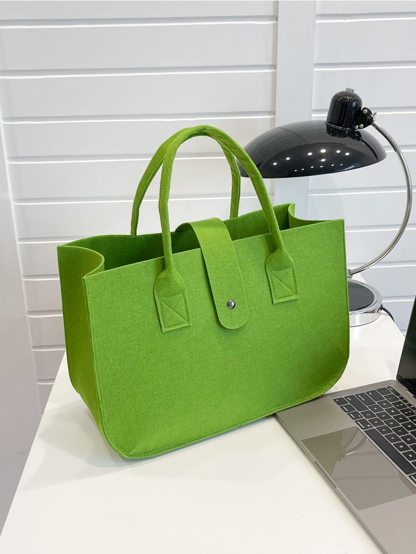 Felt Snap Button Top Handle Tote Bag