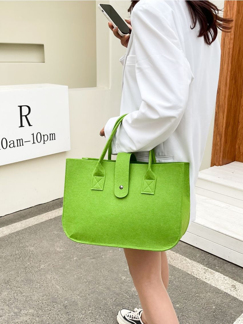 Felt Snap Button Top Handle Tote Bag