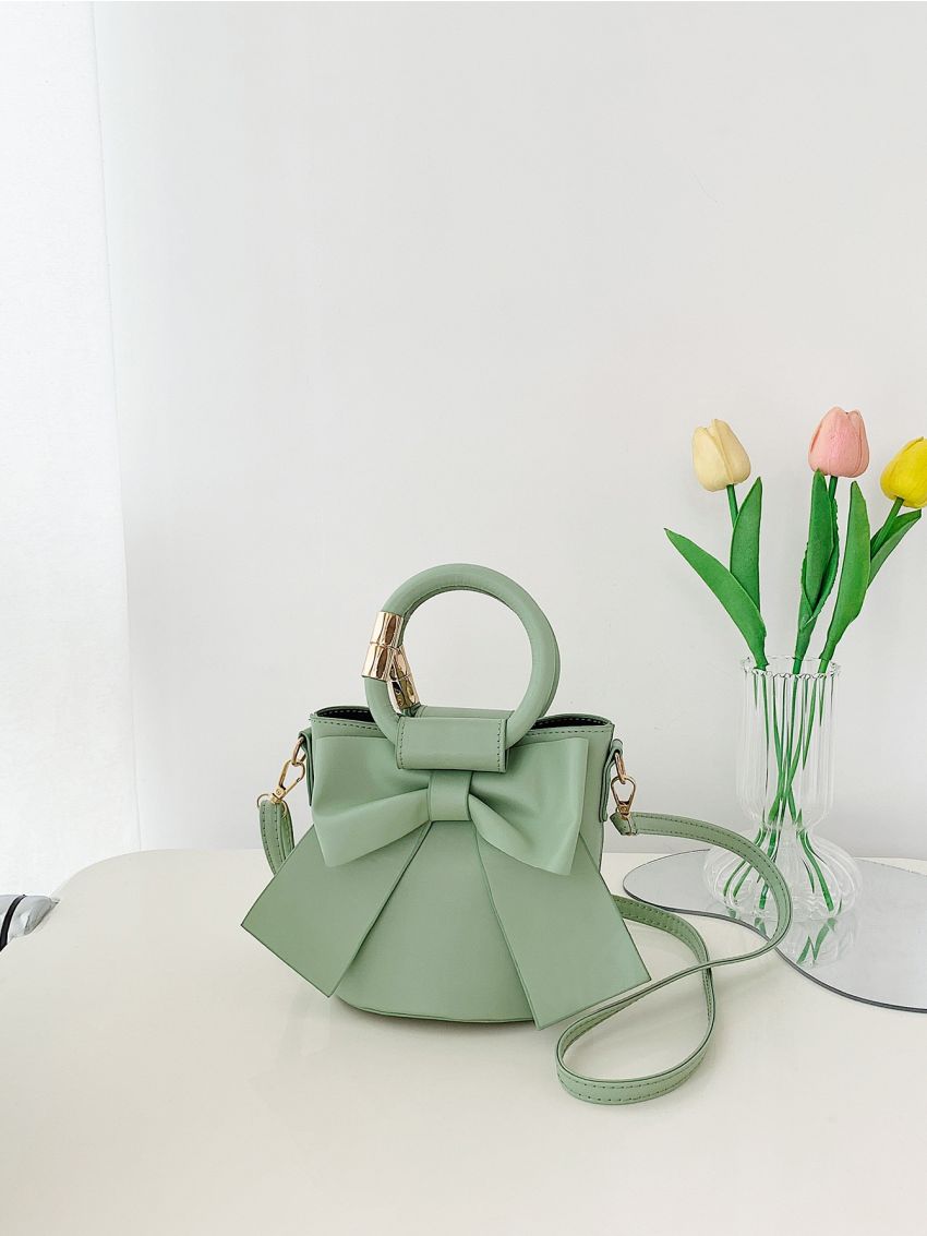 Mini Bow Decor Top Ring Bucket Bag