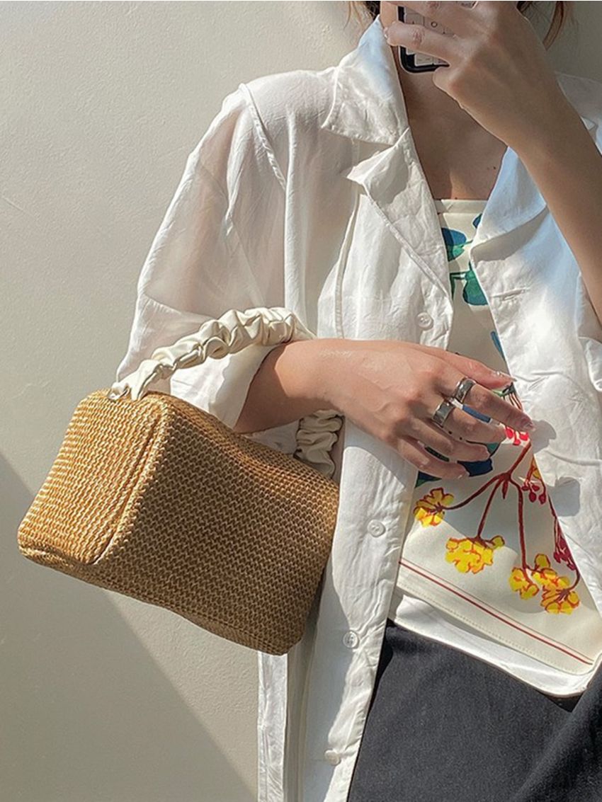 Mini Ruched Strap Straw Bag