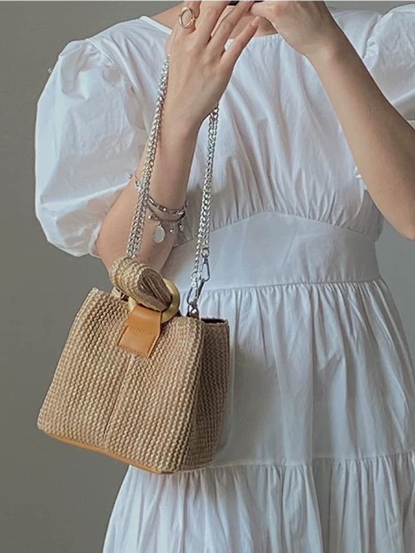 Minimalist Chain Straw Bag