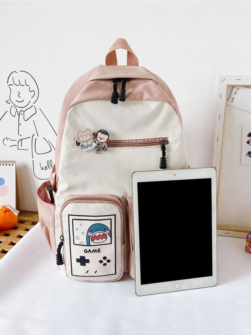 Cartoon Graphic Color Block Backpack