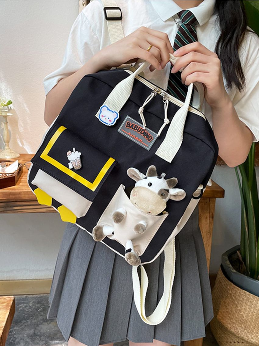 Letter Graphic Cartoon Decor Functional Backpack