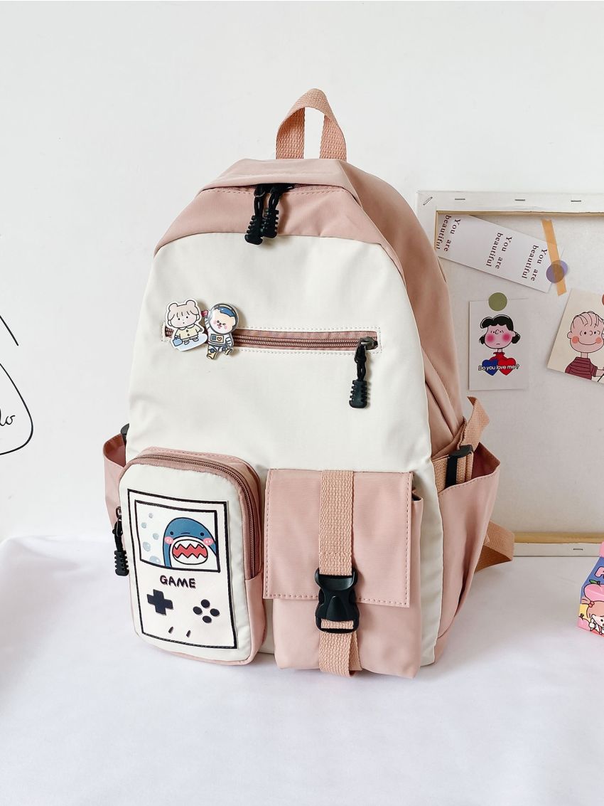 Cartoon Graphic Color Block Backpack