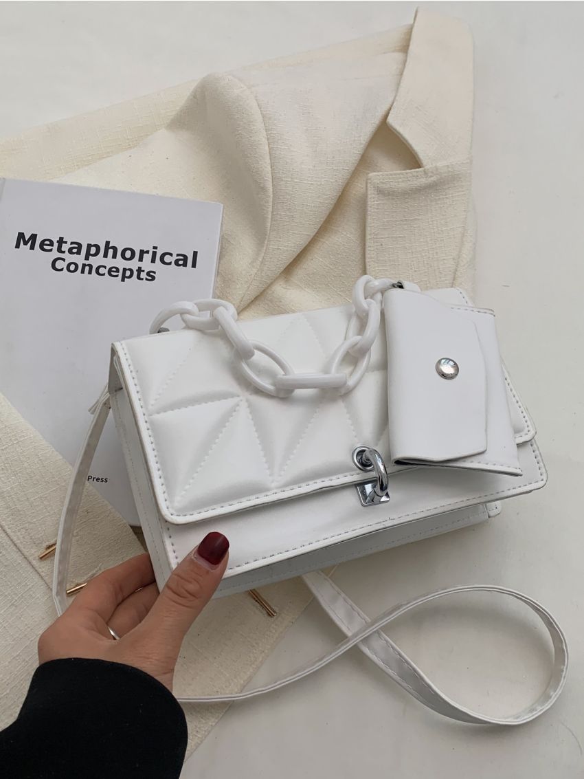 Quilted Chain Decor Flap Square Bag With Coin Purse