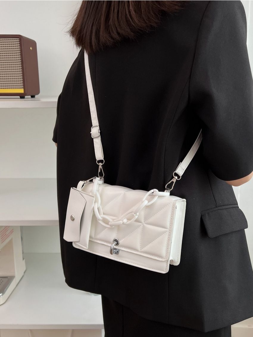 Quilted Chain Decor Flap Square Bag With Coin Purse