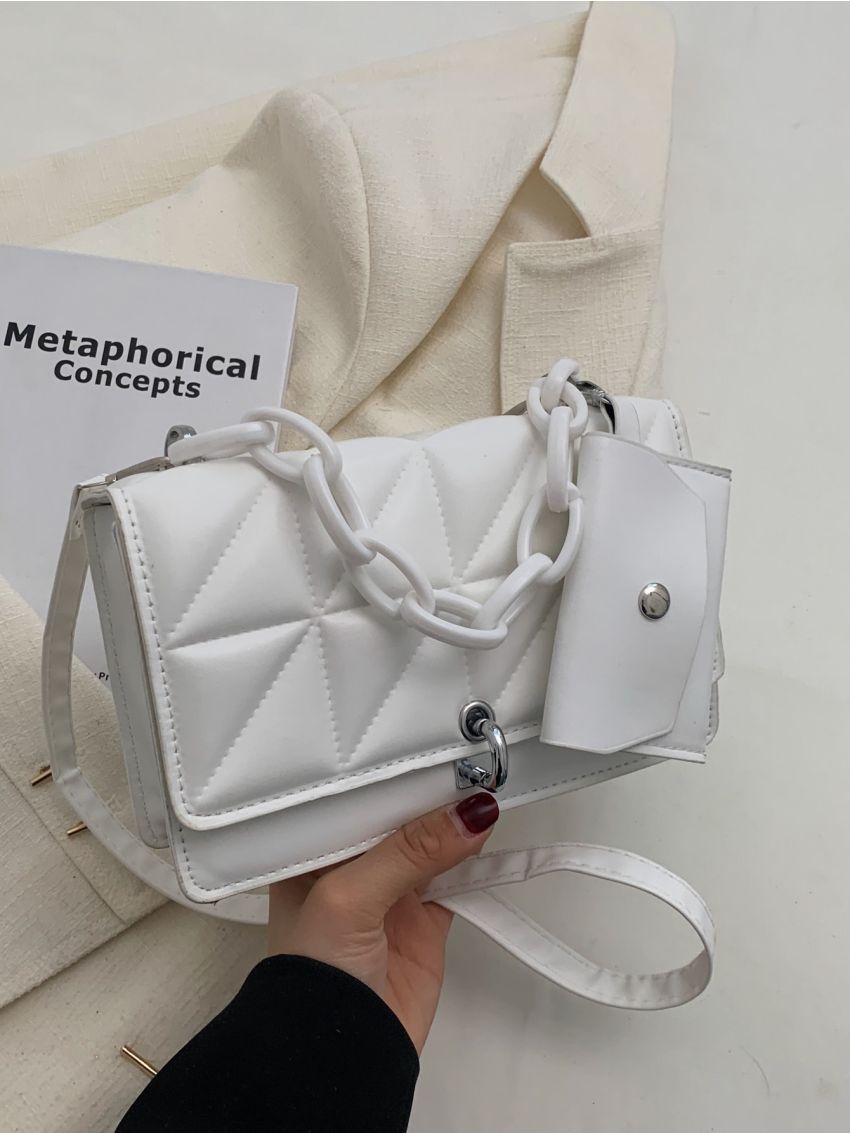 Quilted Chain Decor Flap Square Bag With Coin Purse