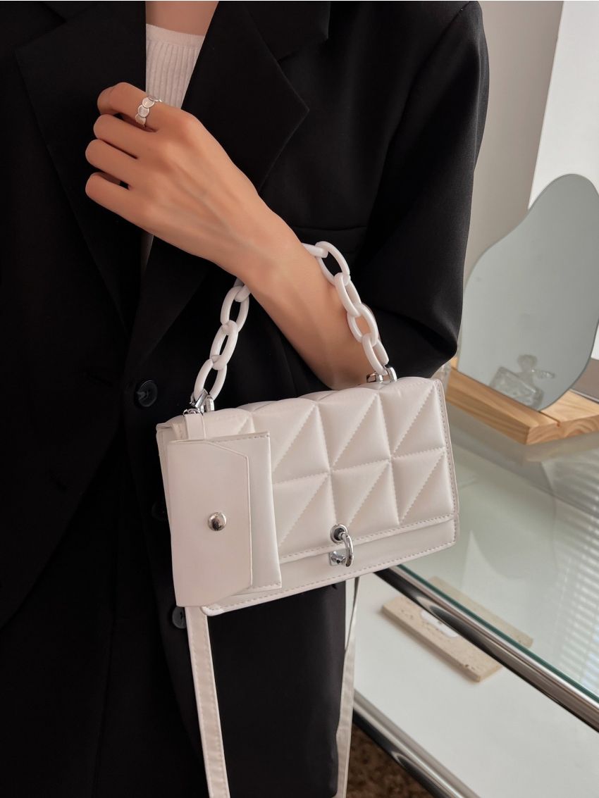 Quilted Chain Decor Flap Square Bag With Coin Purse