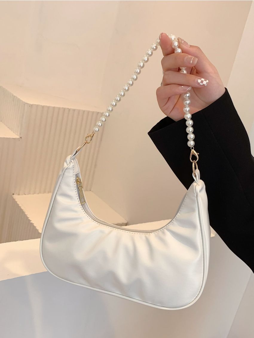 Faux Pearl Beaded Hobo Bag