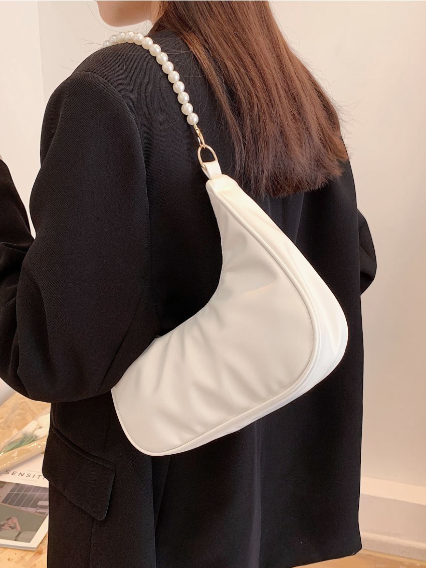 Faux Pearl Beaded Hobo Bag