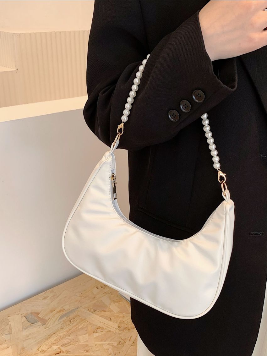 Faux Pearl Beaded Hobo Bag