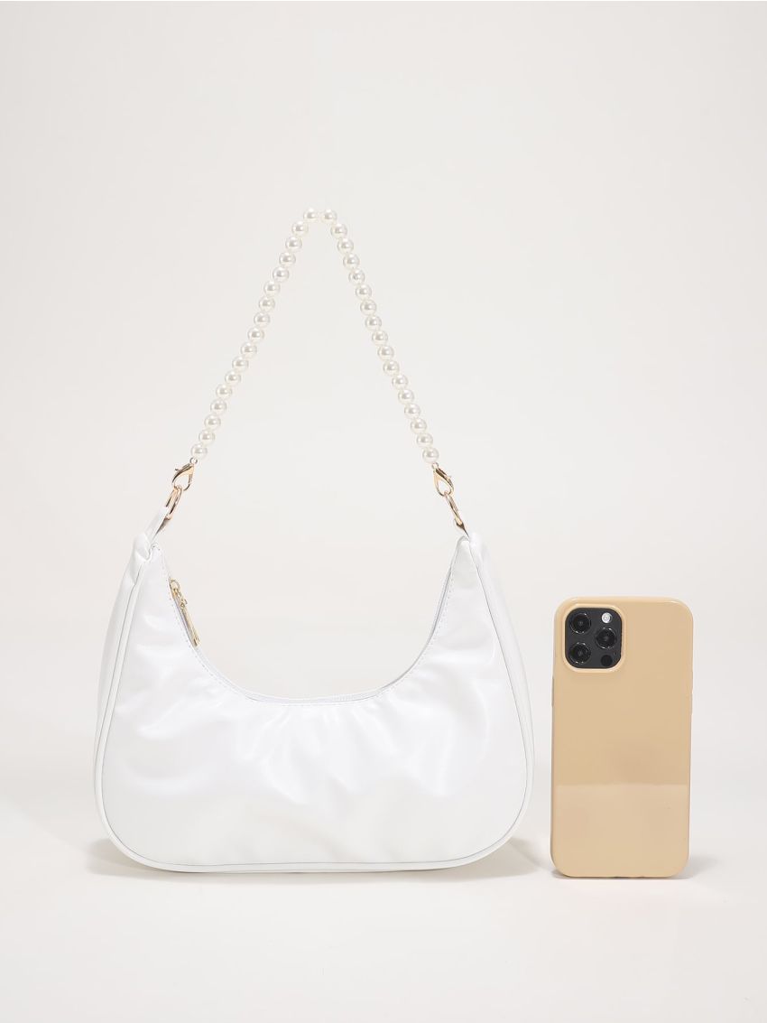 Faux Pearl Beaded Hobo Bag