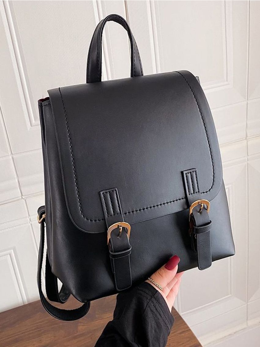 Double Buckle Decor Flap Backpack