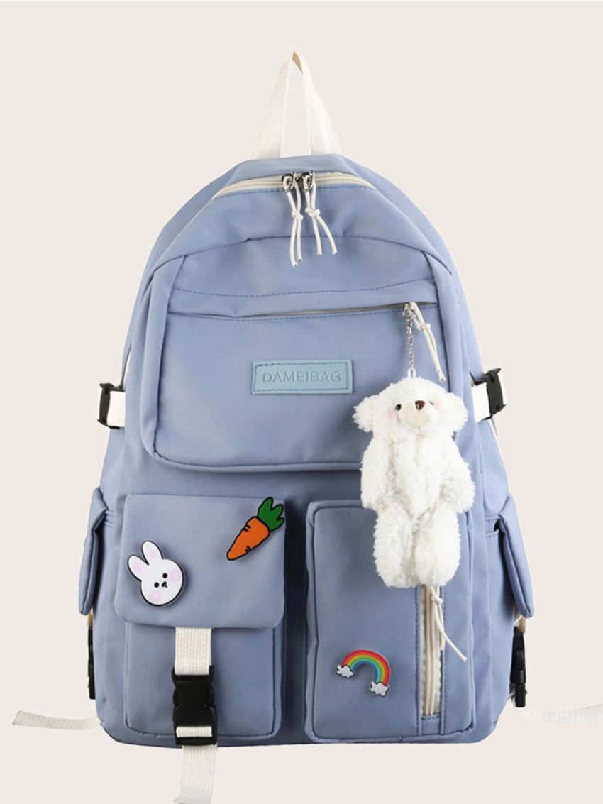 Plush Bear Charm Pocket Front Backpack