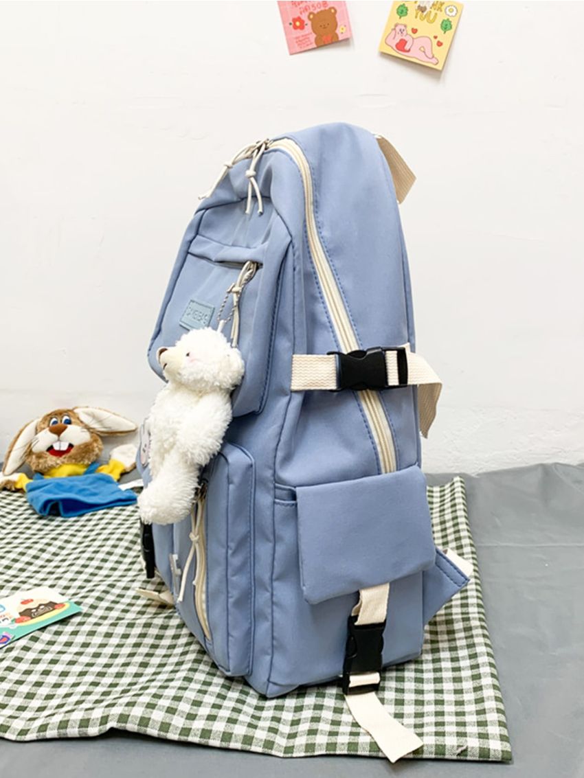 Plush Bear Charm Pocket Front Backpack