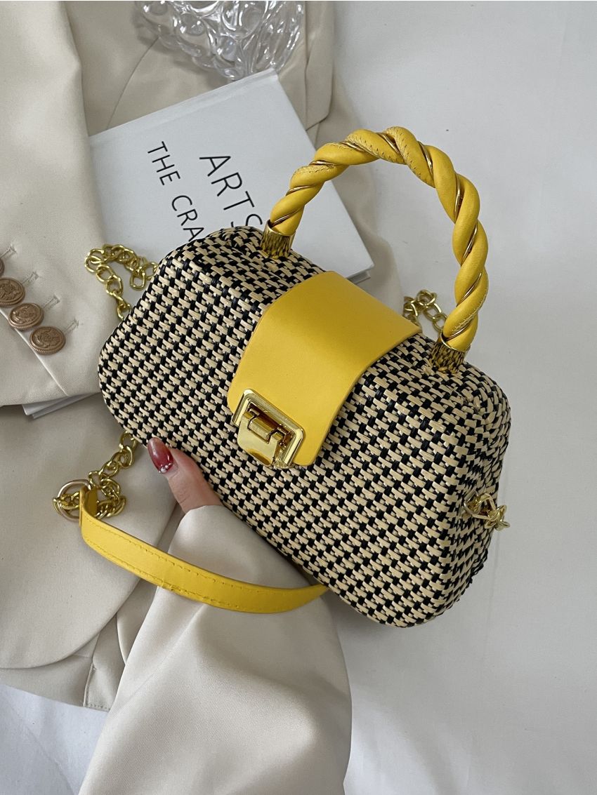 Metal Detail Colorblock Box Bag