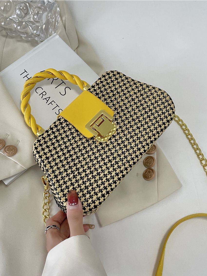 Metal Detail Colorblock Box Bag