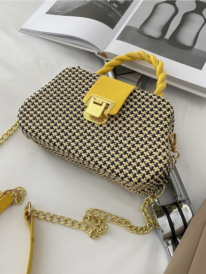 Metal Detail Colorblock Box Bag