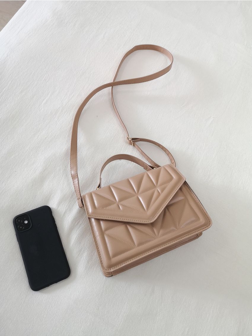 Geometric Embossed Flap Square Bag