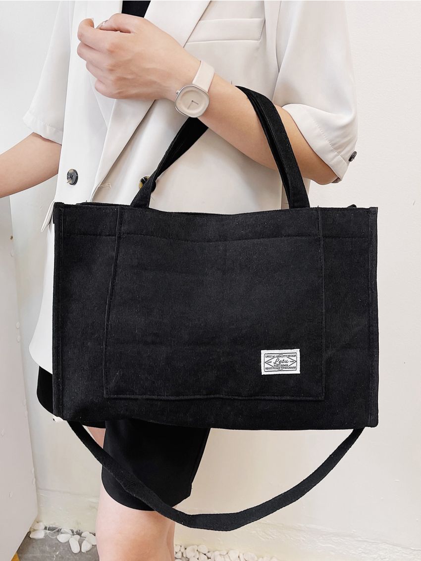 Patch Detail Large Capacity Shoulder Tote Bag