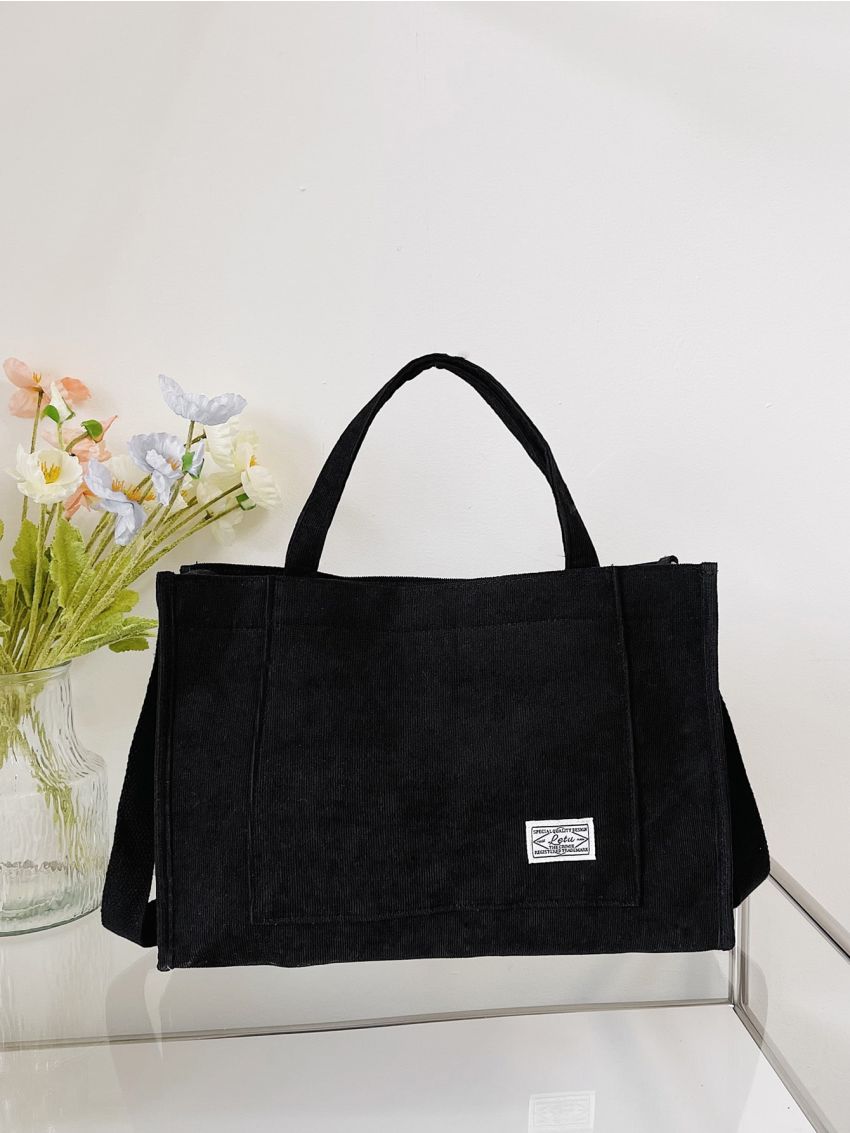 Patch Detail Large Capacity Shoulder Tote Bag