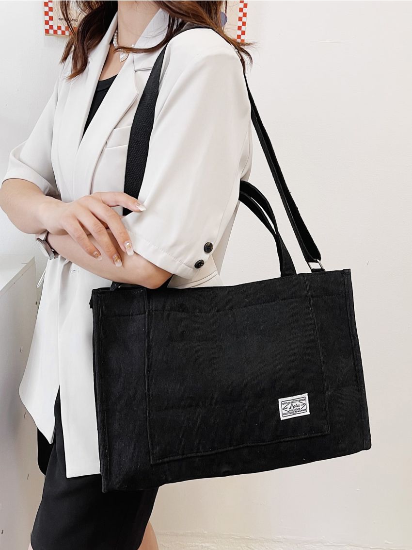 Patch Detail Large Capacity Shoulder Tote Bag