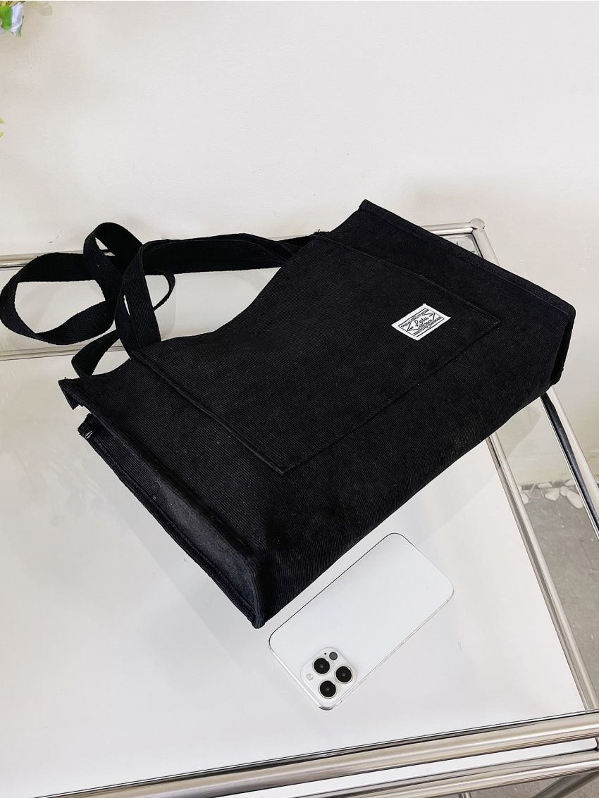 Patch Detail Large Capacity Shoulder Tote Bag