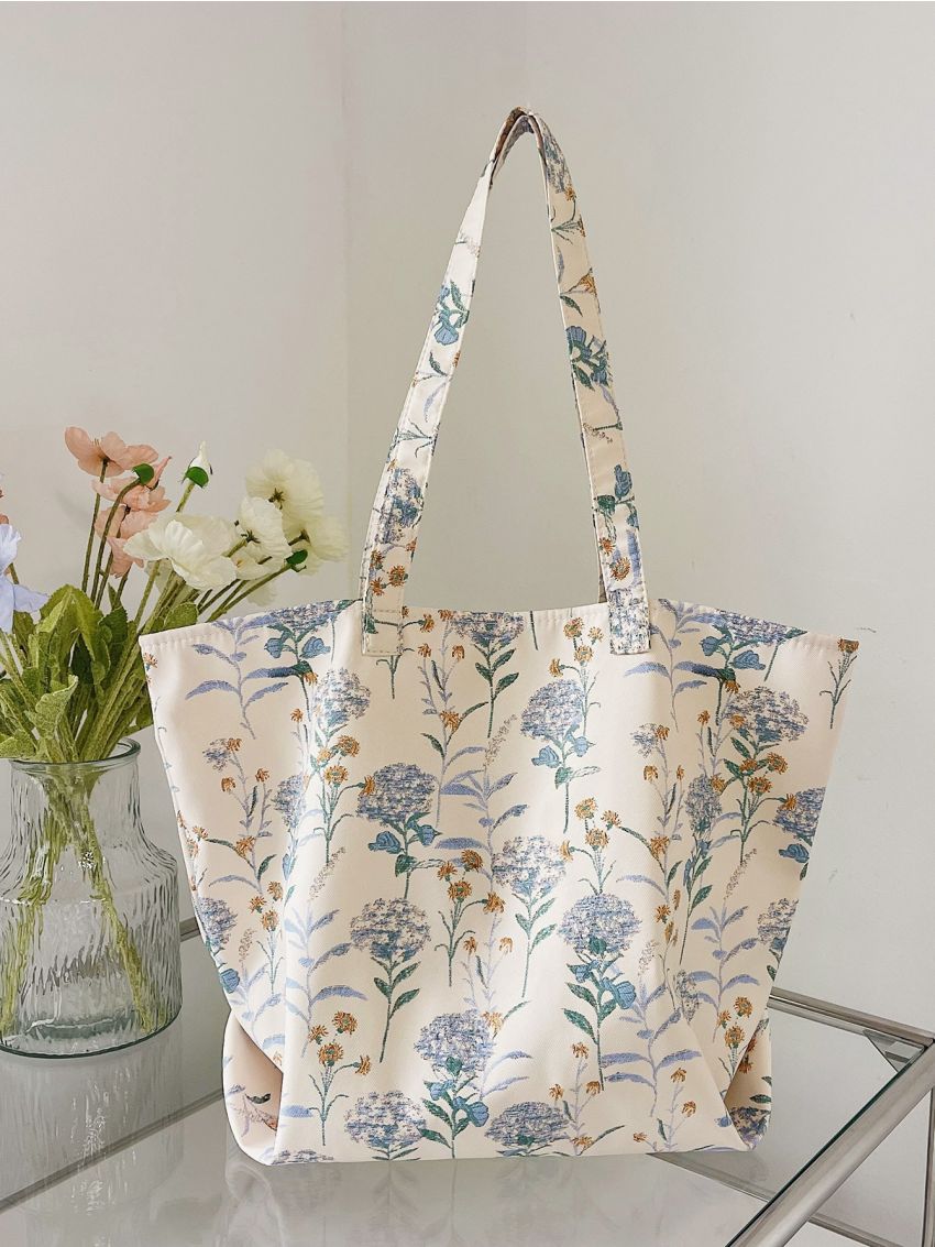 Floral Pattern Shoulder Tote Bag